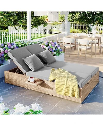 Streamdale Furniture Gray Wicker Rattan Double Sunbed Recliners for 2