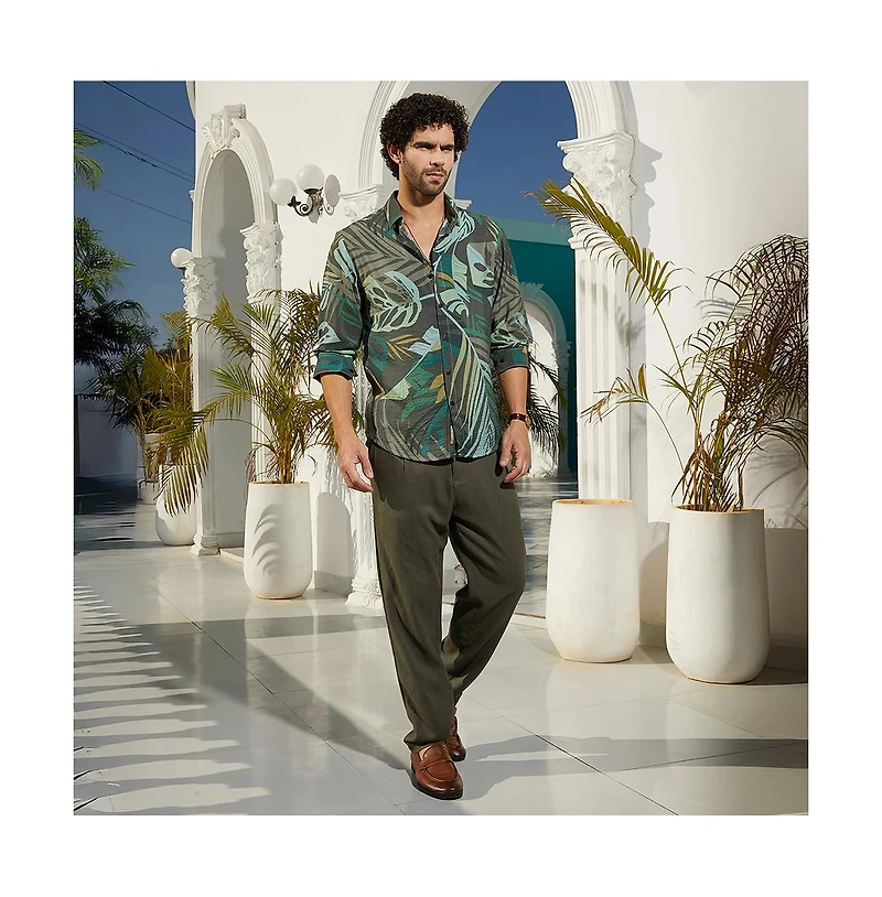 Campus Sutra Men's Jungle Green Palm Print Casual Shirt