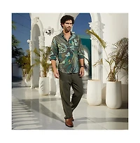 Campus Sutra Men's Jungle Green Palm Print Casual Shirt