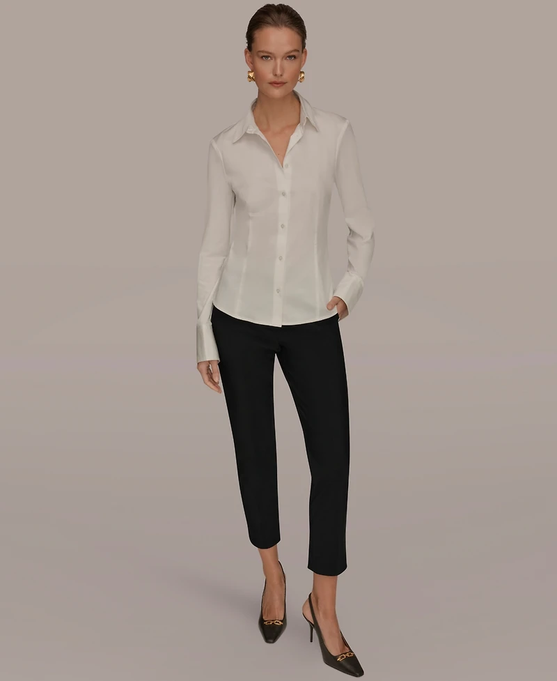 Donna Karan New York Women's Mixed Media Long-Sleeve Poplin Shirt