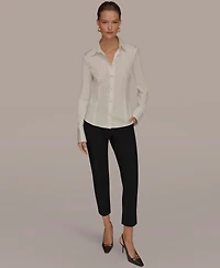 Donna Karan New York Women's Mixed Media Long-Sleeve Poplin Shirt