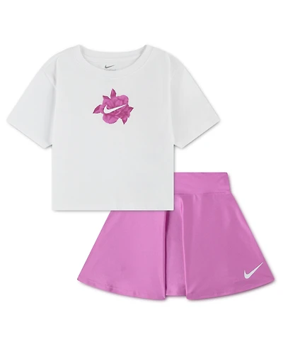 Nike Girls' 4-6X Boxy Crewneck T-Shirt and Scooter Shorts, 2-Piece Set