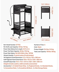 Mecale 5-Tier Tool Organizer Cart w/ Charging Station, 8 Ac Outlets, Rolling Drill Holder & Battery Storage