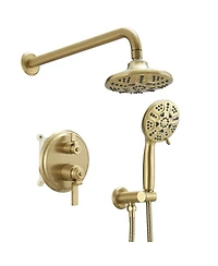 Greenspring Single Handle 2-Spray Shower Faucet Set 1.8 Gpm with Valve Dual Function Handheld Shower Head in Brushed Gold.