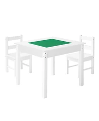 Mecale Kids Activity Table & 2 Chairs Set, Double-Sided Blocks Tabletop w/ Storage, Ages 3+, White