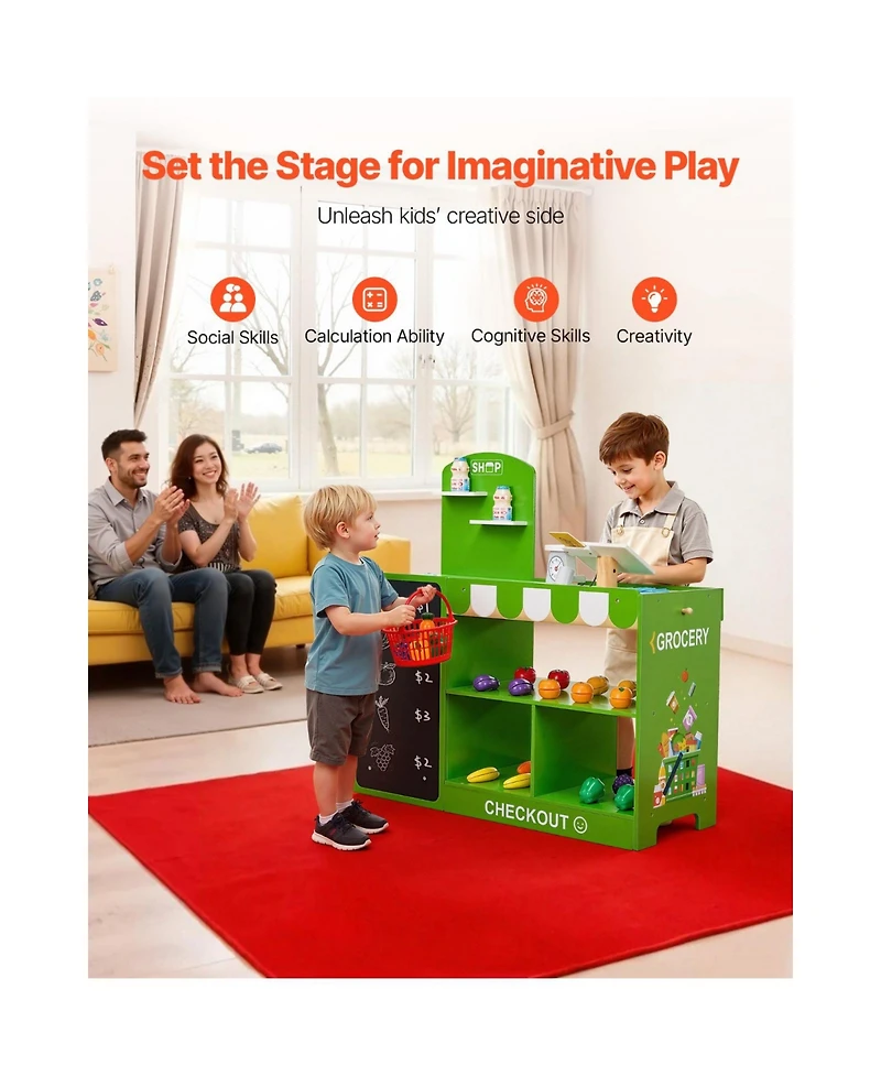 Slickblue Wooden Kids Grocery Store Playset with Conveyor Belt and Toys