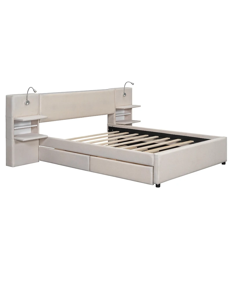 Boyel Living Queen Upholstered Platform Bed with Reading Lights and Storage Solutions