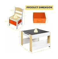 Kinder King 3-in-1 Kids Table with 2 Chairs, Storage and Removable Chalkboard Top