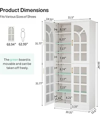 Tribesigns 8-Tier Bookshelf with Doors and Led Lights Set of 2, 68.9" Tall Bookcase with Adjustable Shelves, Modern Wooden Display Cabinet, White