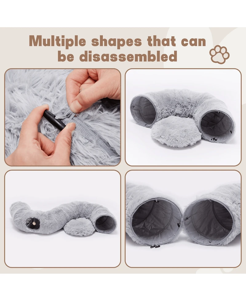 Zeus & Ruta Grey Cat Tunnel with Cat Bed