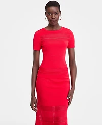 I.n.c. International Concepts Women's Short Sleeve Pointelle Stripe Sweater