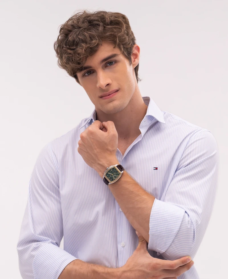 Tommy Hilfiger Men's Multifunction Dark Brown Leather Bracelet Watch, 36mm