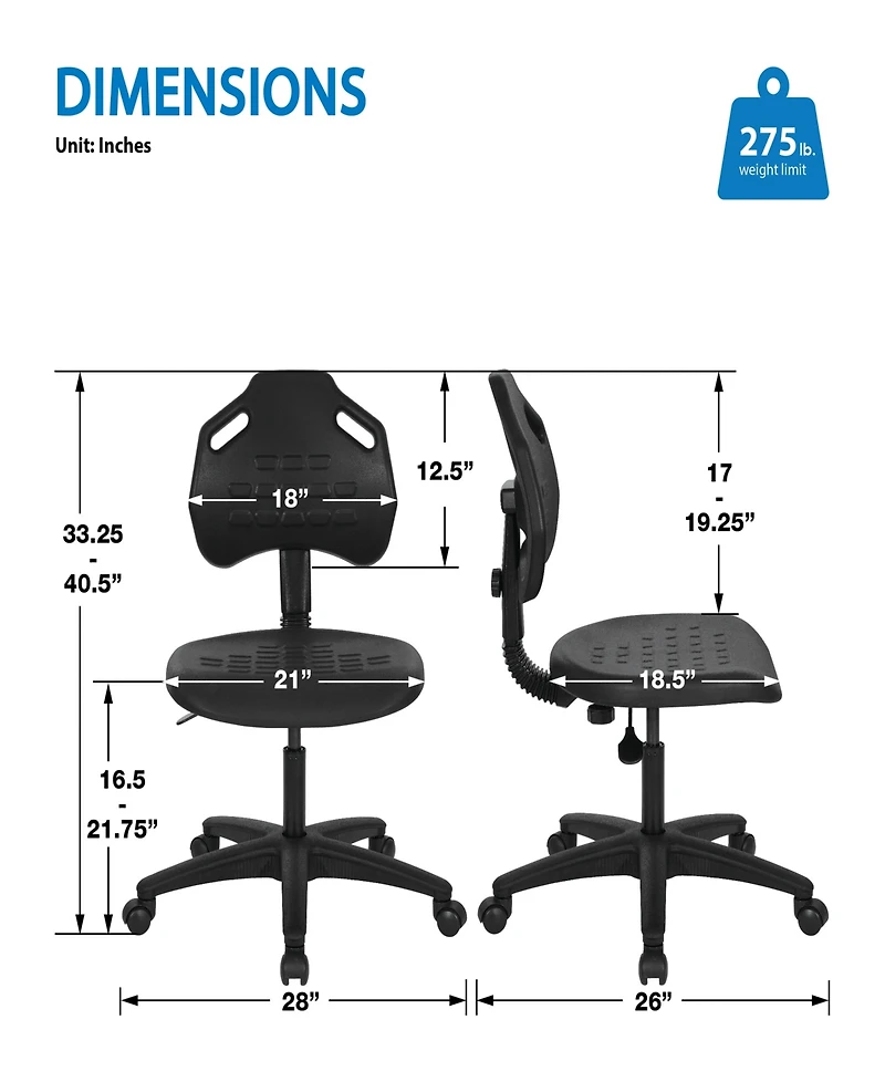Osp Home Furnishings 33.25" Metal Self Skinned Urethane Task Chair
