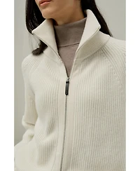 Lilysilk Women's Ribbed-knit Turtleneck Zip Cardigan