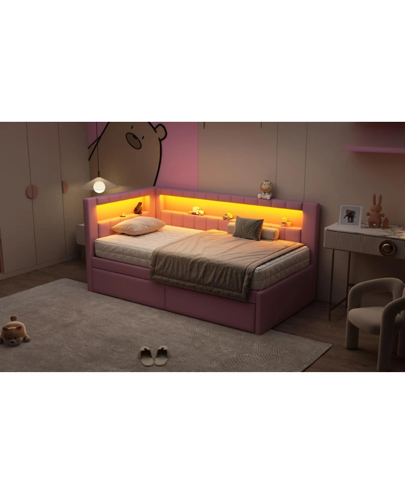 Streamdale Furniture Twin Platform Bed w/ Usb & Led 2 Drawers