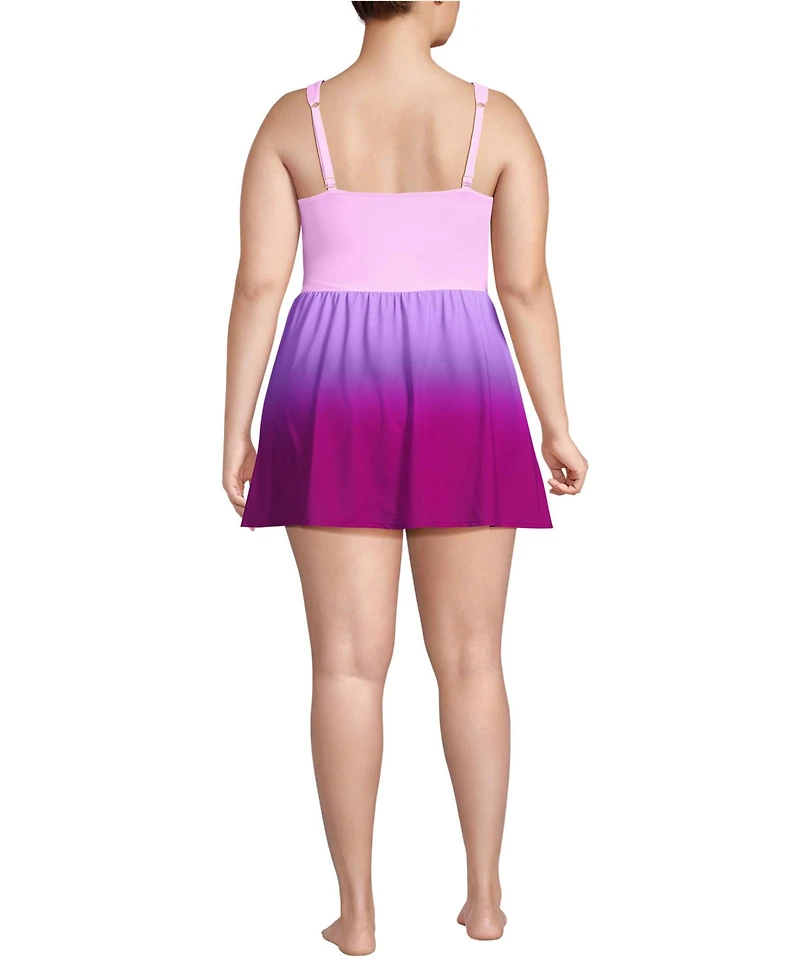 Lands' End Women's SlenderSuit Wrap Swim Dress Swimsuit