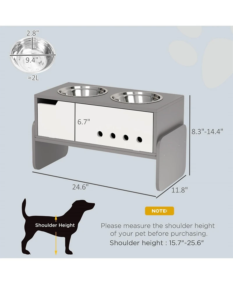 Aostirmotor 24.6 in. Wide 3 Height Adjustable Raised Dog Bowls in Grey