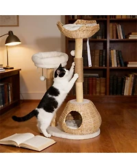 Aostirmotor 40.6'' Cat Tree with Wooden Cat Scratching Posts in Wood