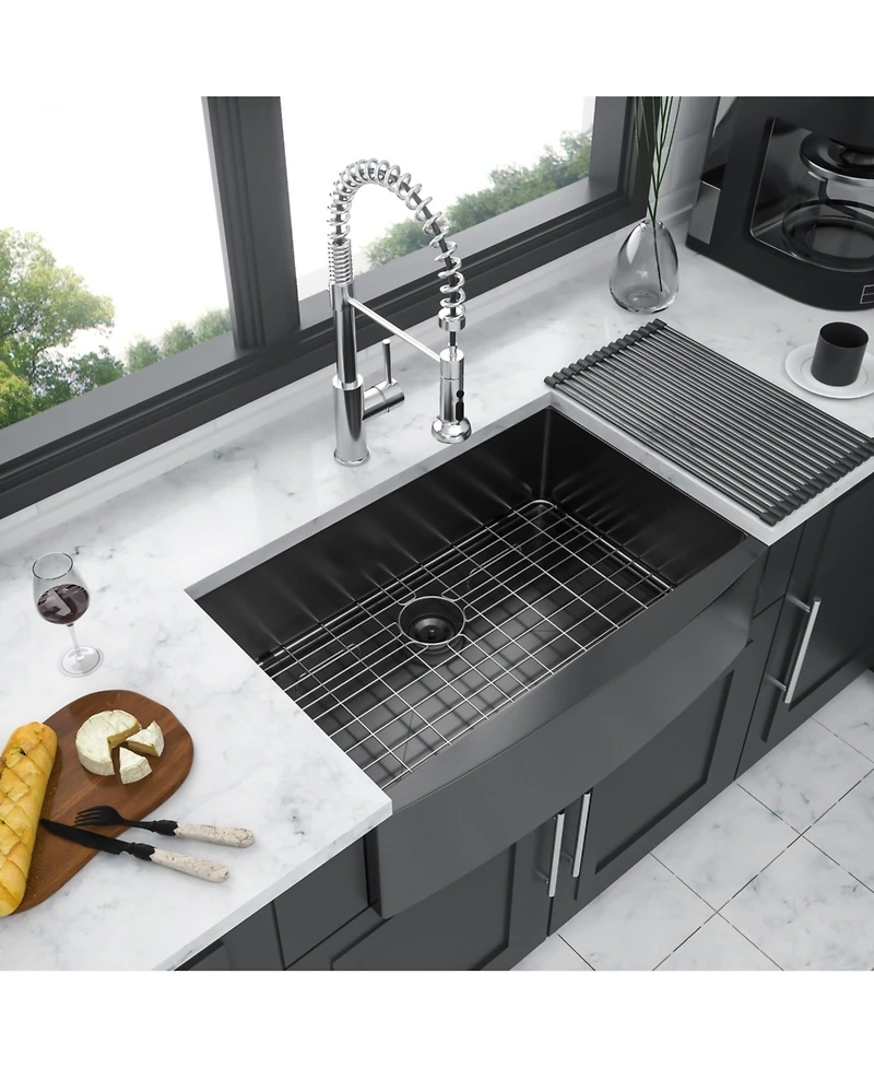 flynama 30x21x10inch Gunmetal Black Farmhouse Kitchen Sink Stainless Steel Apron Front 16 Gauge