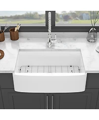 flynama 33x21x10inch White Farmhouse Sink Ceramic Porcelain Workstation Single Bowl Kitchen