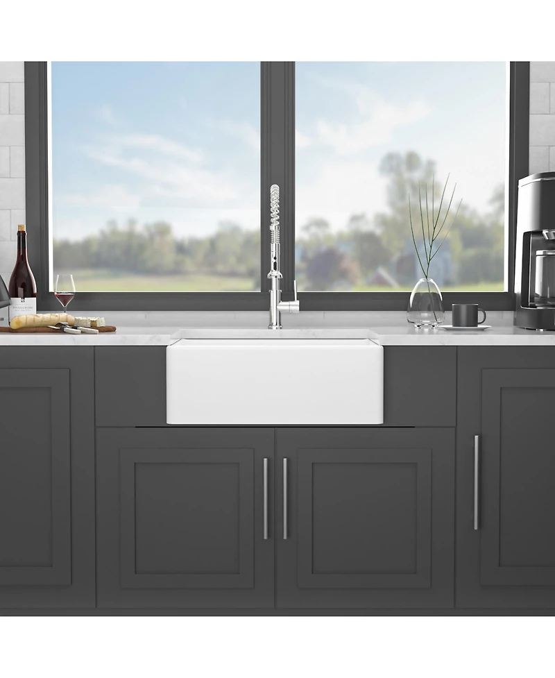 flynama 28x20x10inch White Ceramic Porcelain Single Bowl Rectangular Farmhouse Kitchen Sink with Stainless Steel Accessories