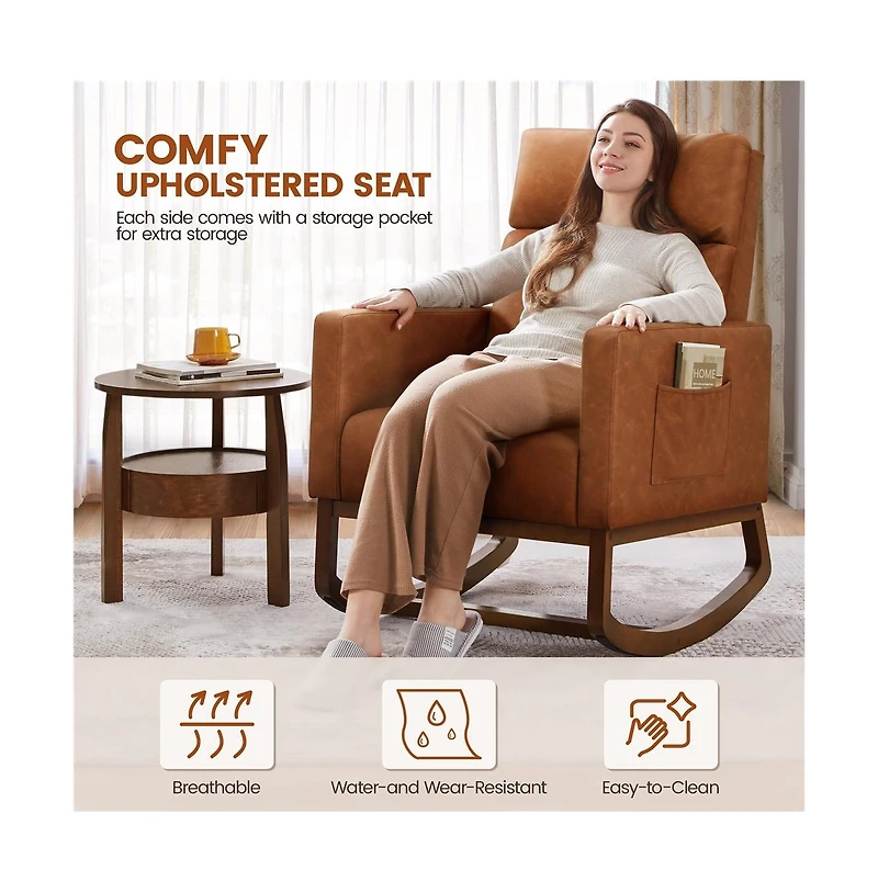 Yaheetech Faux Leather Upholstered Rocking Chair High Back Armchair