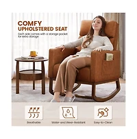 Yaheetech Faux Leather Upholstered Rocking Chair High Back Armchair