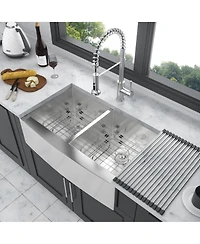 flynama 33x20x9inch Stainless Steel Farmhouse Kitchen Sink Double Bowl Apron Front 16 Gauge