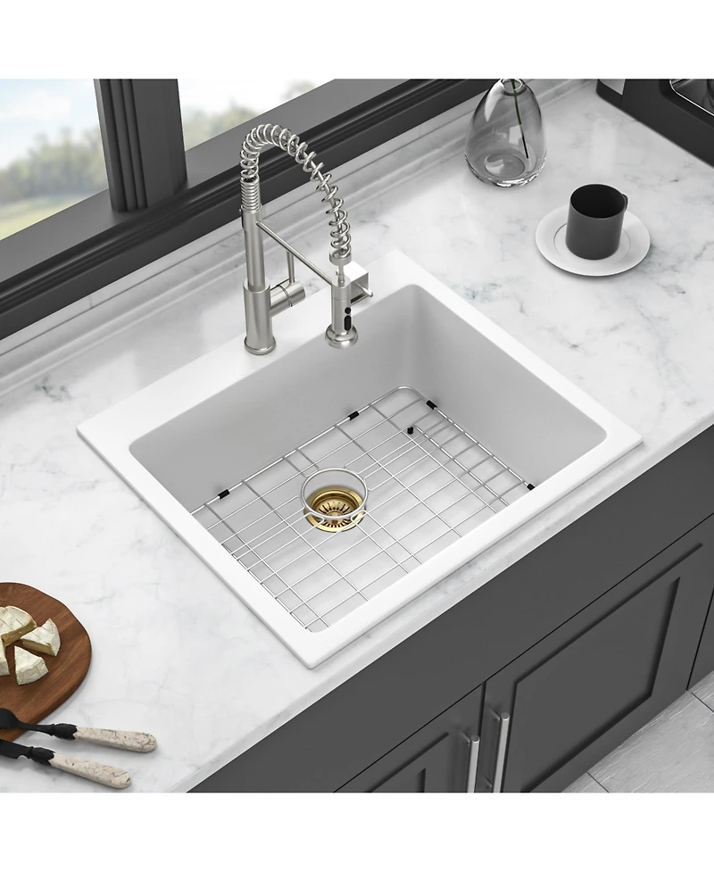 flynama huluwat White Quartz Composite Kitchen Sink Drop In Single Bowl Granite