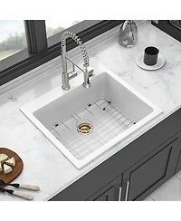 flynama huluwat White Quartz Composite Kitchen Sink Drop In Single Bowl Granite