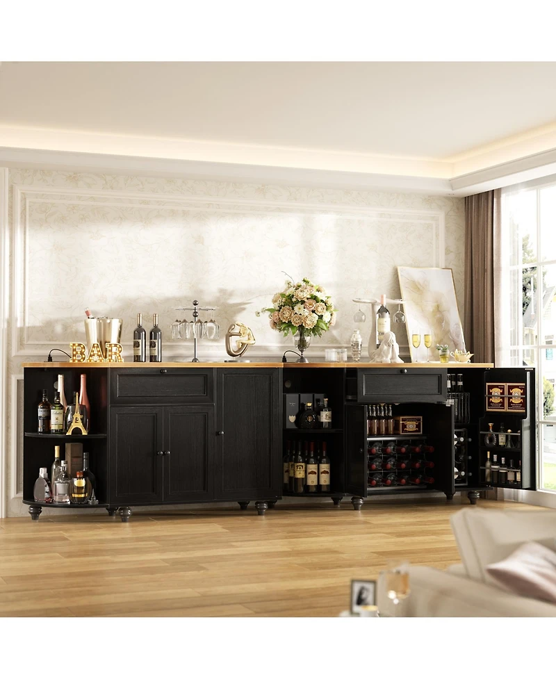 Aheaplus Kitchen Sideboard Buffet Cabinet with Drawer & Cabinets, 55'' Coffee Bar Power Outlets Wine Rack
