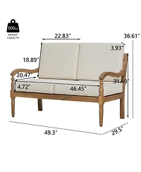Mondawe Outdoor Acacia Wood Loveseat With Cushions, Natural Finish With Beige Fabric