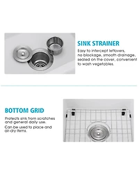 flynama 18x16inch Quartz Undermount Bar Sink with Grid and Strainer Heat Stain Resistant