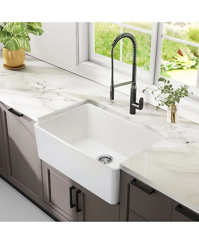 flynama 24x16inch White Fireclay Farmhouse Sink Apron Front Porcelain Ceramic Single Basin