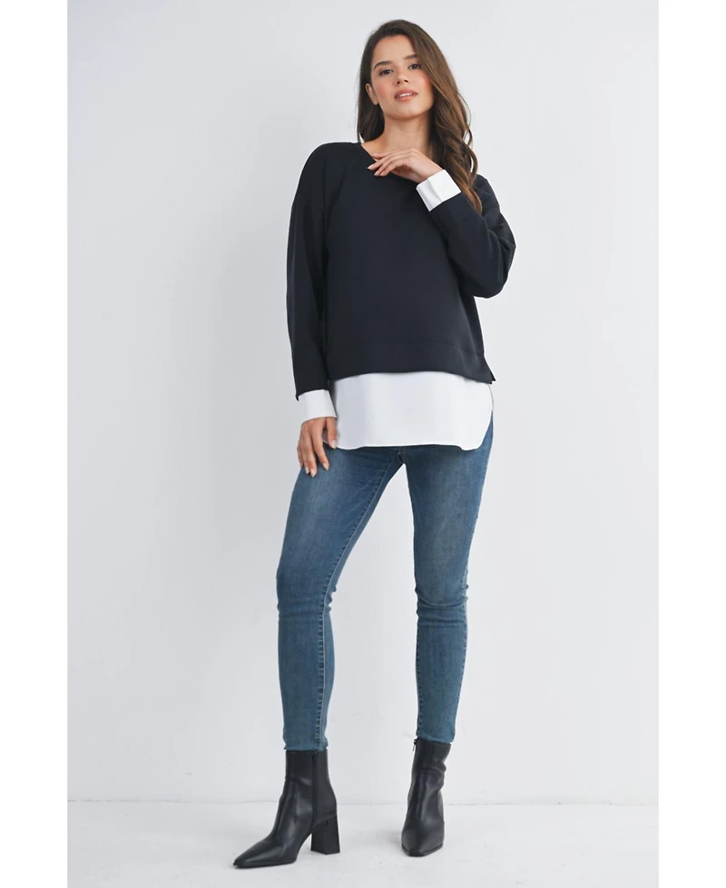 Hello Miz Maternity Casual Long Sleeve Layered Sweatshirt