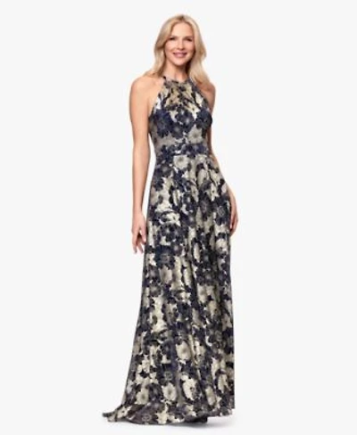 B A By Betsy Adam Womens Halter Neck Wrap Foil Gown