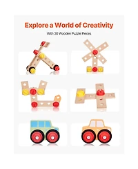 Slickblue Kids Wooden Workbench, 62-Piece Tool Set for Ages 3+