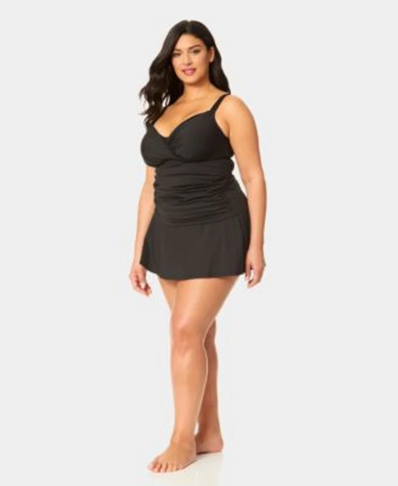 Anne Cole Plus Size Shirred Tankini Top Skirt