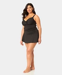 Anne Cole Plus Size Shirred Tankini Top Skirt
