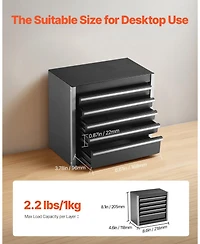 Mecale Metal Tool Box, 8.6", Portable 5-Drawer Chest, Eva Liners, Pp Feet, Ball-Bearing Slides, Powder-Coat, Black