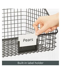 mDesign Metal Open-Front Pantry Basket with Label Plate - Set of 2 - Matte Black