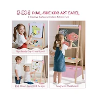 Kinder King 3 in 1 Kids Art Easel Set, Dual-Sided Art Station w/Whiteboard & Chalkboard