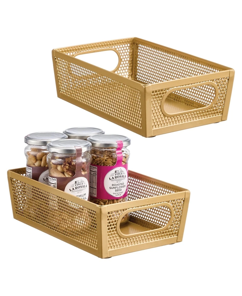 MDesign Perforated Metal Storage Bin with Handles - Set of 2 - Soft Brass