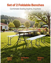 Mecale Plastic Folding Bench, 6 ft Portable Foldable Hdpe Bench for Indoor Outdoor Picnic, Patio, Camping and Events, 2 Pack, White