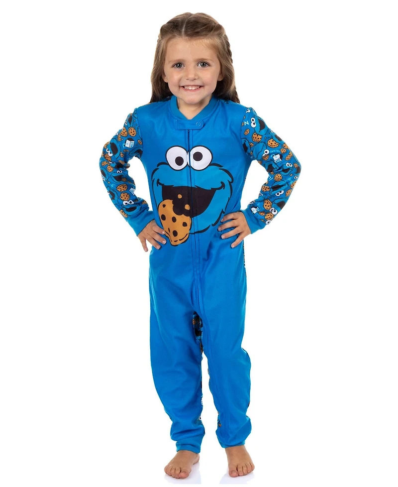 Sesame Street Toddler Cookie Monster Character 1PC Front-Zip Footless Sleeper Pajama