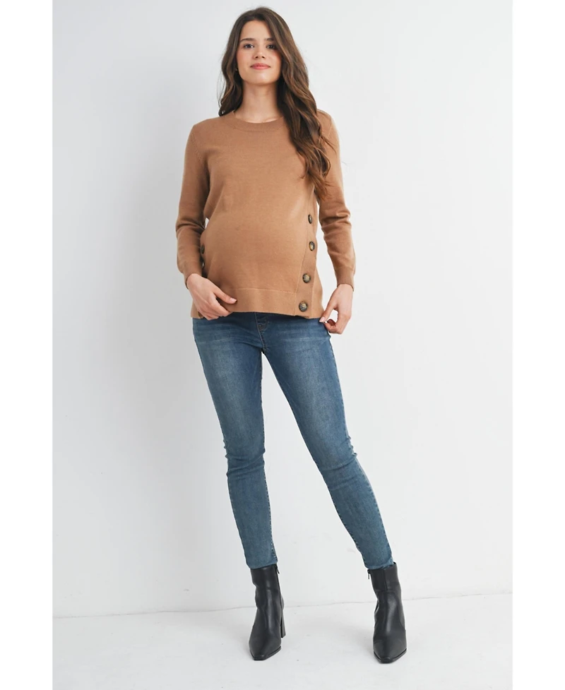 Hello Miz Maternity Crew Neck Side Button Knit Nursing Friendly Sweater