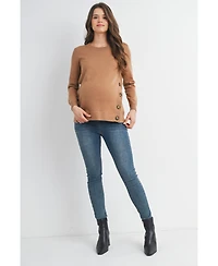 Hello Miz Maternity Crew Neck Side Button Knit Nursing Friendly Sweater