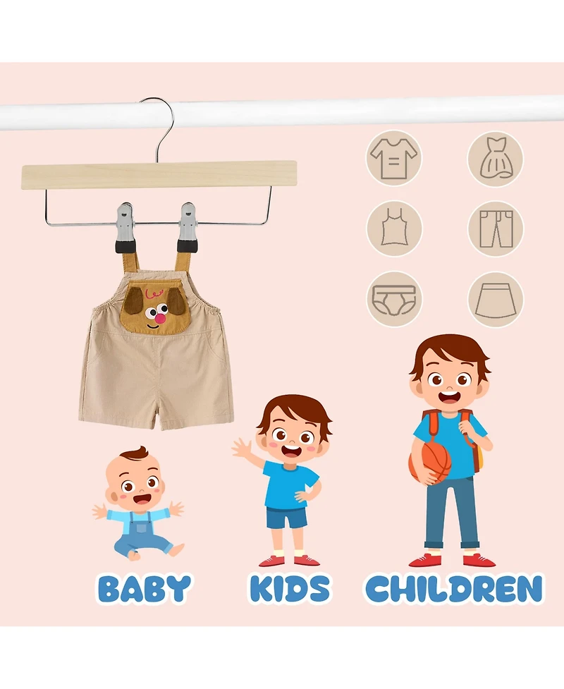 BP4U 12-Pack Wooden Pants Hangers with Adjustable Clips