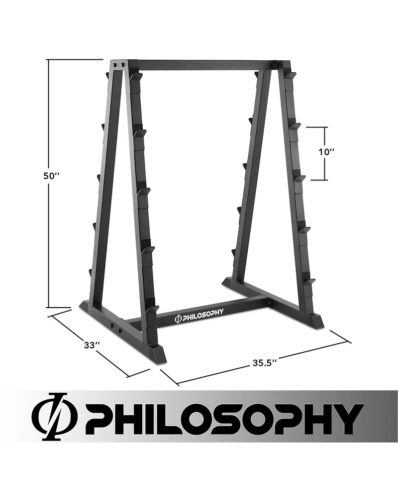 Philosophy Gym 10-Bar Fixed Barbell Weight Rack - Heavy-Duty Storage Holder for Straight & Ez Curl Pre-Weighted Bars