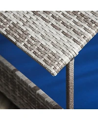 Aostirmotor Rattan Dog House with Dark Blue Cushion for Outdoor in Gray